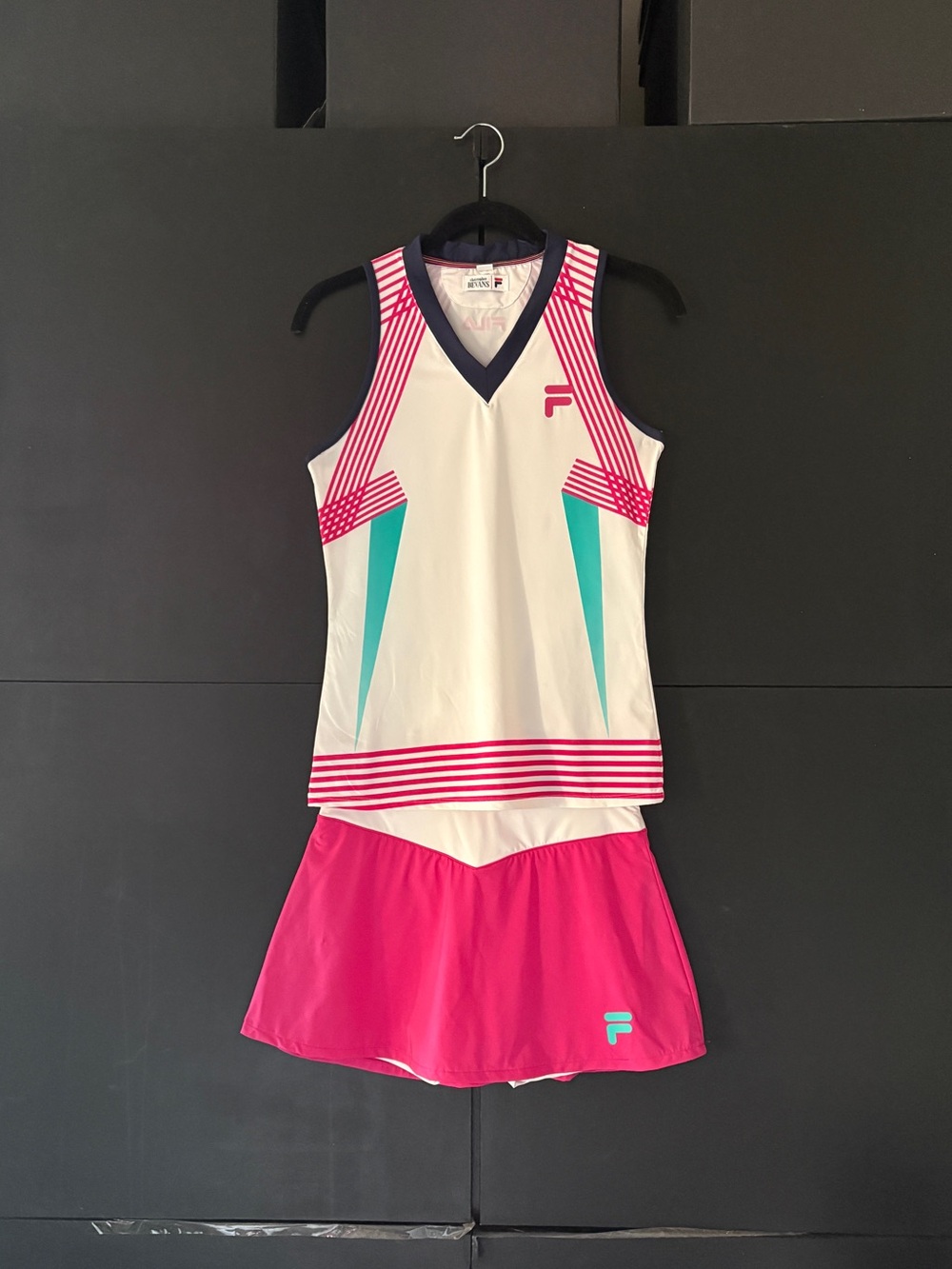 Fila Bevans Park Pink, White and Aqua Top with matching Pink Skort Size Small